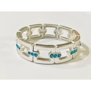 Aqua Crystal Silver Chain Link Bracelet